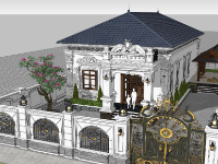 File sketchup biệt thự 1 tầng 9.5x18m