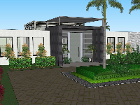 File sketchup biệt thự 1 tầng hiện đại