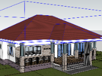 File sketchup biệt thự 1 tầng mái nhật 8.2x13.2m