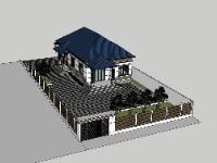 File sketchup biệt thự 1 tầng mái nhật 8.7x20.7m