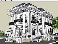 File Sketchup Biệt thự 2 tầng 10x20m mái nhật 3d bao cảnh