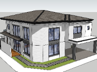 biệt thự 2 tầng,file sketchup biệt thự 2 tầng,phối cảnh biệt thự 2 tầng,mẫu biệt thự 2 tầng