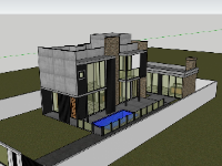 File sketchup biệt thự 2 tầng bể bơi mới đẹp