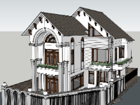 File sketchup biệt thự 2 tầng chữ L kích thước 10x13.5m