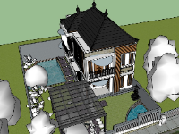 File sketchup biệt thự 2 tầng có bể bơi 7x13m