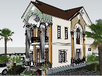 File SKetchup biệt thự 2 tầng full ngoại thất