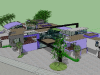 File sketchup biệt thự 2 tầng hồ bơi đẹp