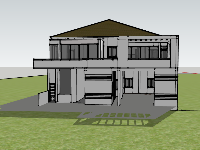 File Sketchup Biệt Thự 2 tầng kích thước 14.3x32.6m