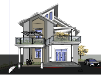 File Sketchup Biệt thự 2 tầng mái lệch