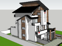 File sketchup biệt thự 3 tầng 9.6x18.5m