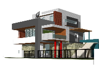 File sketchup biệt thự 3 tầng hiện đại mái bằng