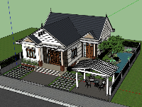 File SKetchup biệt thự nhà vườn 1 tầng kích thước 11x13.5m