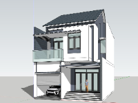 biệt thự phố 2 tầng,file sketchup biệt thự hiện đại,phối cảnh biệt thự 2 tầng