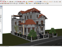 File Sketchup Biệt thự sân vườn 3 tầng mái dốc hiện đại