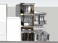 File sketchup dựng 3D nhà phố 3 tầng 4x27m