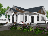 File sketchup mẫu biệt thự 1 tầng mái thái