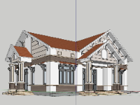 File Sketchup Mẫu biệt thự 1 tầng mái Thái 11.8x18m