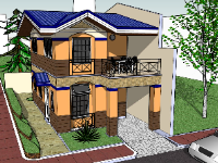 File sketchup mẫu biệt thự 2 tầng đẹp 3d