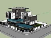 File sketchup mẫu biệt thự 3 tầng có hồ bơi đẹp