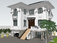 biệt thự sketchup,bản vẽ biệt thự 10x10m,Sketchup biệt thự tân cổ,Sketchup biệt thuje tân cổ 3 tầng