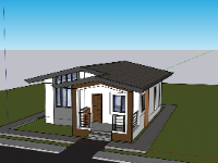 File sketchup nhà cấp 4 kích thước 7.5x10.7m