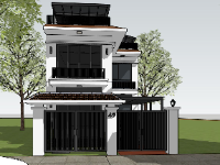 File sketchup nhà phố 2 tầng 1 tum 7x15m