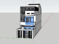 File sketchup nhà phố 2 tầng 1 tum kích thước 5.4x24.4m