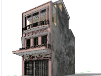 model nhà cổ hà nội,3d sketchup nhà 3 tầng,model sketchup nhà 3 tầng