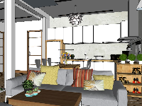 File sketchup nội thất khách bếp liền kề