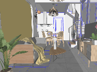 File sketchup nội thất khách bếp nhà phố