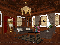 File sketchup nội thất phòng khách tân cổ điển modell 3d