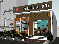 quán cafe file sketchup,File sketchup quán CAFE,Phối cảnh Quán cafe,quán cà fe,quán bán cafe,mẫu quán cafe