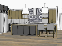 phòng bếp sketchup,phòng bếp thiết kế 3d,sketchup phòng bếp
