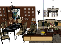 File sketchup phòng khách bếp cổ điển