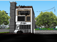 File sketchup quán coffee 3 tầng hiện đại