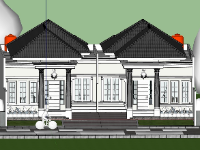 File sketchup thiết kế biệt thự song lập 1 tầng