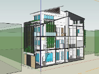 nhà 4 tầng,file sketchup nhà phố 4 tầng,phối cảnh nhà phố 4 tầng,model sketchup nhà phố 4 tầng