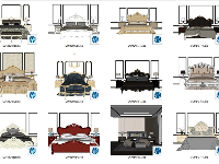 File Sketchup tổng hợp 12 Mẫu giường tân cổ điển