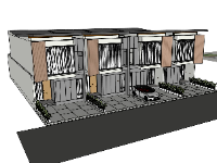 sketchup nhà phố,nhà phố 2 tầng,su nhà phố