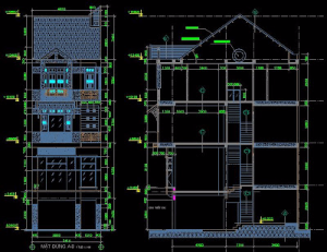 File thiết kế Autocad Mẫu biệt thự 5,4 x 22 m