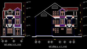 File thiết kế Autocad Mẫu biệt thự 8 x 16 m x 3 tầng