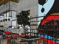 sketchup quán cafe,thiết kế quán cafe,mặt bằng quán cà phê