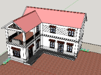 File thiết kế sketchup nhà phố 2 tầng chữ L