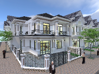 Full file cad bản vẽ biệt thự 2 tầng tân cổ điển 7.8x9m, đầy đủ phối cảnh ngoại thất, điện nước.