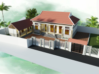 Full kiến trúc - kết cấu - điện nước - file sketchup nhà 5 gian mái thái