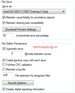 Hướng dẫn các thiết lập về Open và Save chuẩn trong Autocad thiết lập,open,save