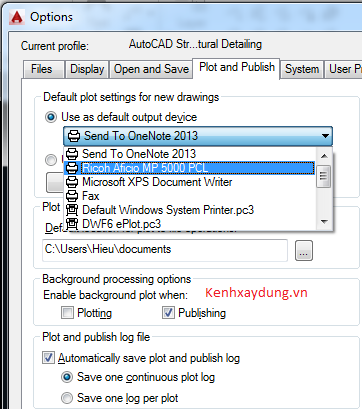 Hướng dẫn thiết lập máy in mặc định trong Autocad máy in cad, máy in nối với autocad,máy in mặc định