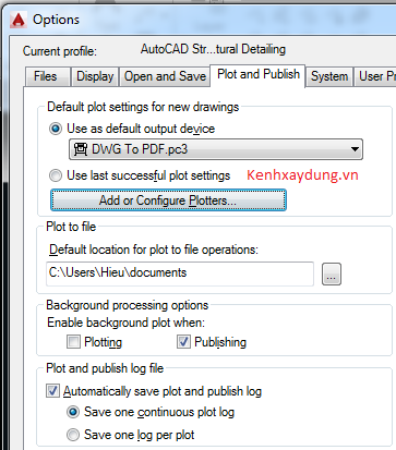 Hướng dẫn thiết lập máy in mặc định trong Autocad máy in cad, máy in nối với autocad,máy in mặc định