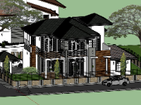 Mẫu 3d sketchup thiết kế biệt thự 2 tầng hiện đại