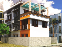 Mẫu 3d su biệt thự 3 tầng mái bằng